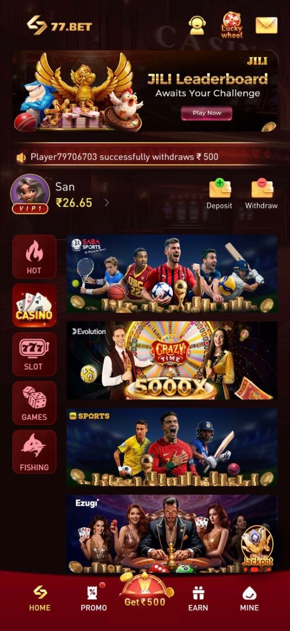 Live casino and sports tab with Evolution Crazy Time and Ezugi tables